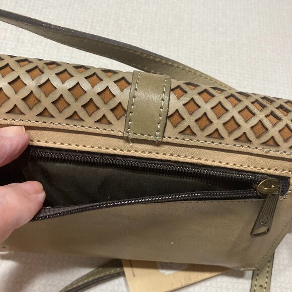 NWT Patricia Nash Small Latice Leather Olive Brown Oil Rubbed Crossbody - Picture 10 of 14